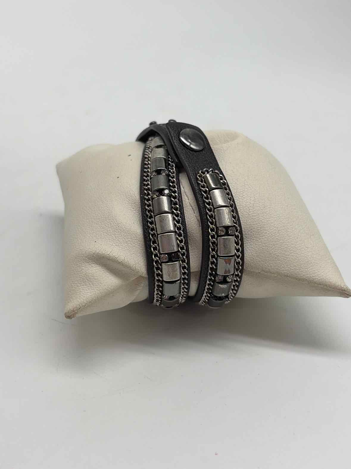 Stella & Dot Black and Silver Studded Wrap Bracelet | True Fashionistas.