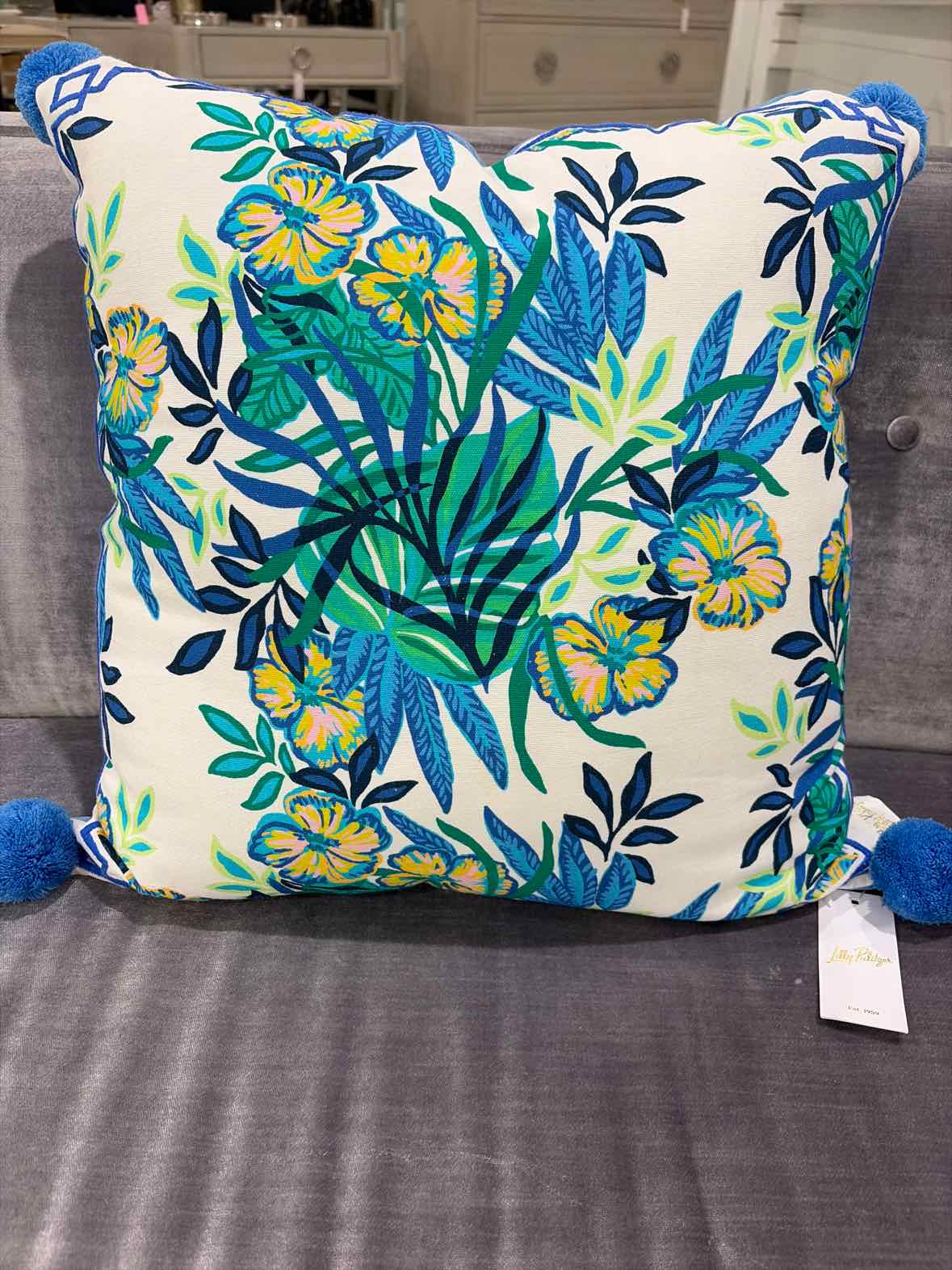 Lilly Pulitzer Blue & Green Floral Pillow | True Fashionistas.
