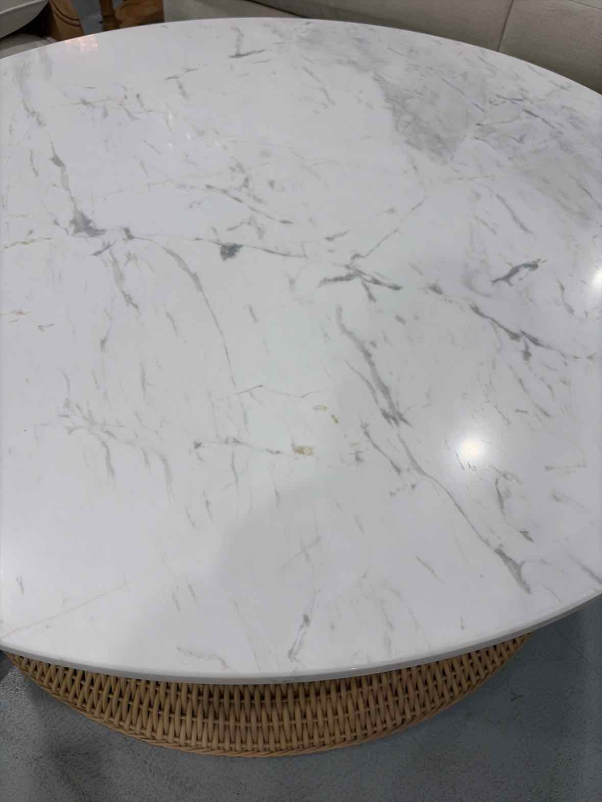 Marina White and Tan with Faux Wicker Base Coffee Table | True Fashionistas.