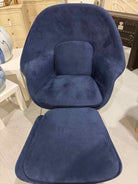 Blue Velvet Living Room Chair With Ottoman | True Fashionistas.