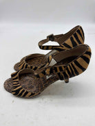 Pre-Owned Manolo Blahnik Tan Size 7.5 Animal Print Ankle Strap Heels | True Fashionistas.