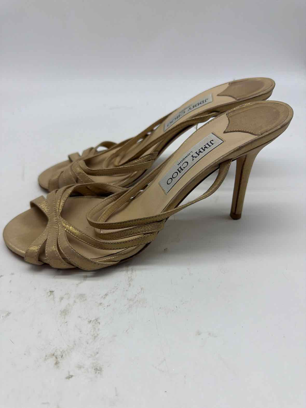 Pre-Owned Jimmy Choo Gold Size 8.5 Strappy Heels | True Fashionistas.