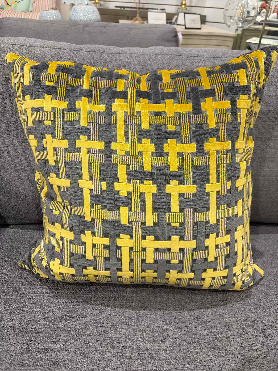 Gray & Yellow Geo Design Pillow | True Fashionistas.