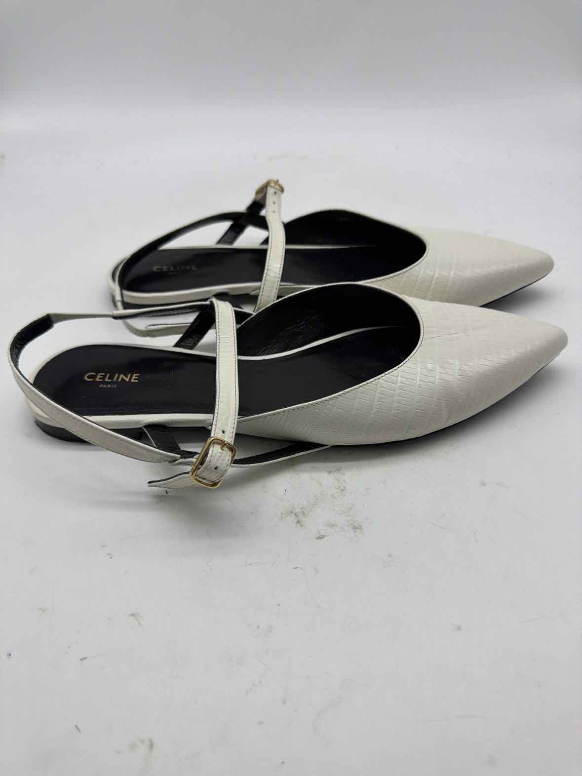 Pre-Owned Celine White Size 9 Slingback Flats | True Fashionistas.