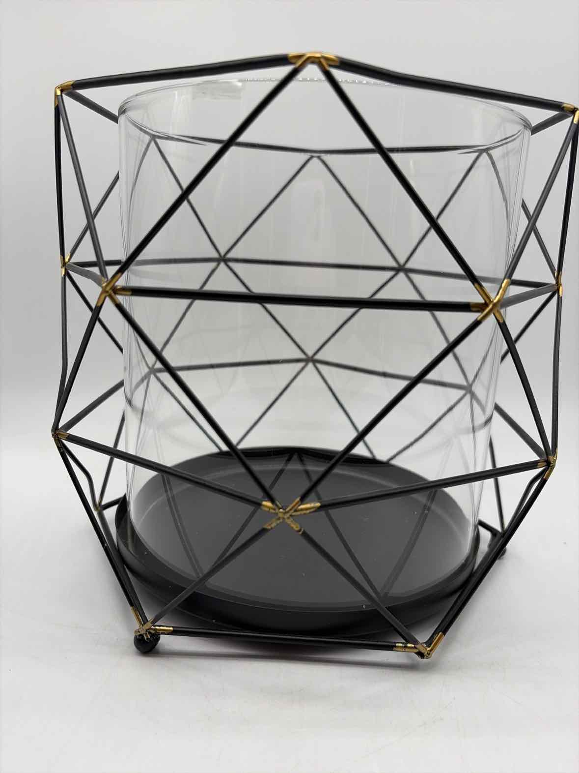 Glass Hurricane Candle Holder Black Trim | True Fashionistas.