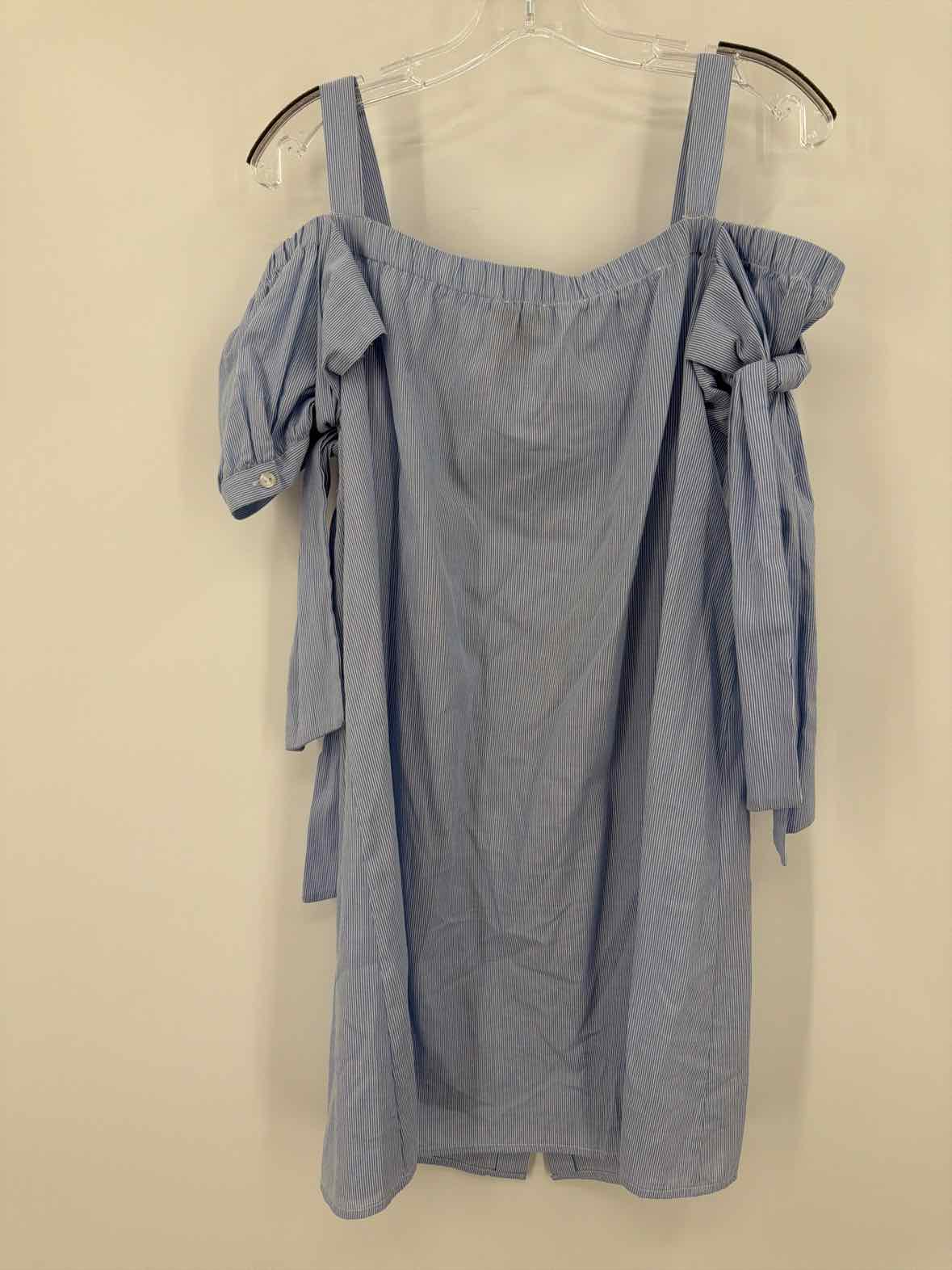 Pre-Owned Aqua Blue Size Small Stripe Off Shoulder Short Short Sleeve Dress | True Fashionistas.