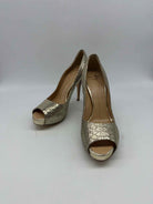 Pre-Owned Giuseppe Zanotti Gold Size 38.5 Peep Toe Heels | True Fashionistas.
