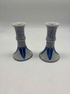 Set Of 2 Blue & White Tapered Candle Sticks | True Fashionistas.