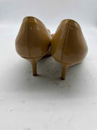 Pre-Owned Valentino Tan Size 36.5 Patent Leather Bow Peep Toe Heels | True Fashionistas.