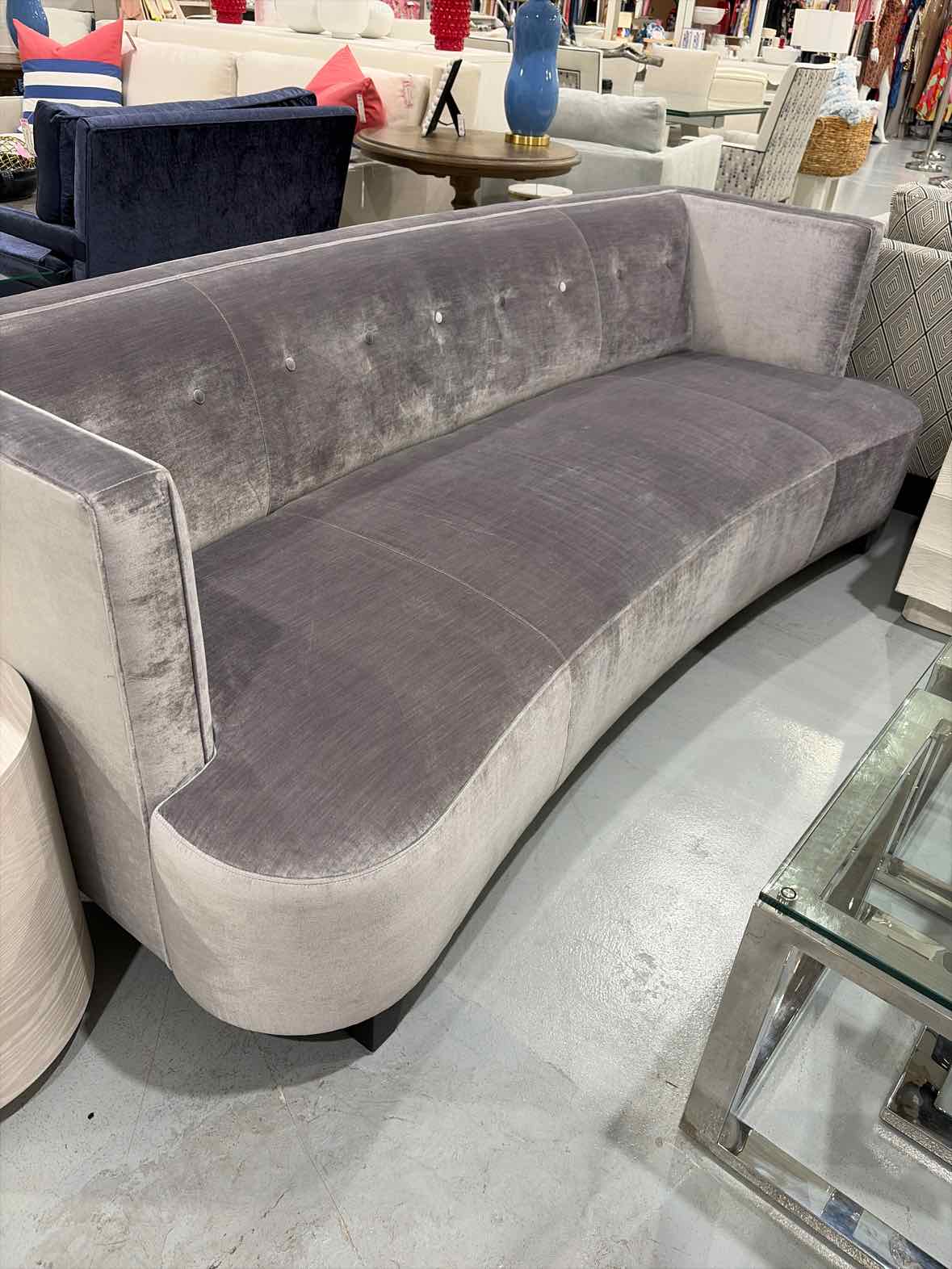 Gray Velvet Buttoned Back Living Room Sofa | True Fashionistas.
