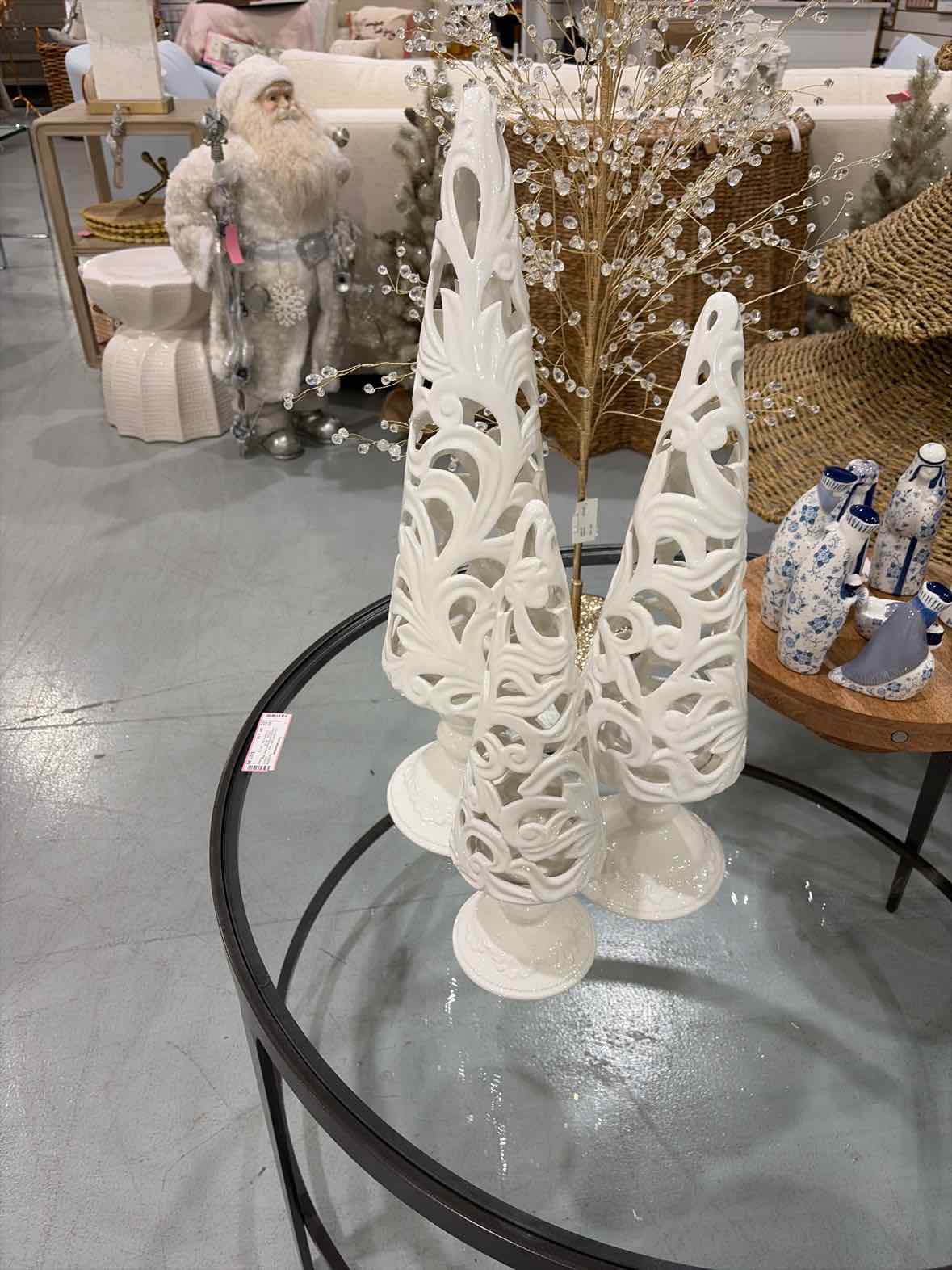 Set of 3 White Ceramic Scroll Cutout  Christmas Trees | True Fashionistas.