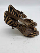 Pre-Owned Manolo Blahnik Tan Size 7.5 Animal Print Ankle Strap Heels | True Fashionistas.
