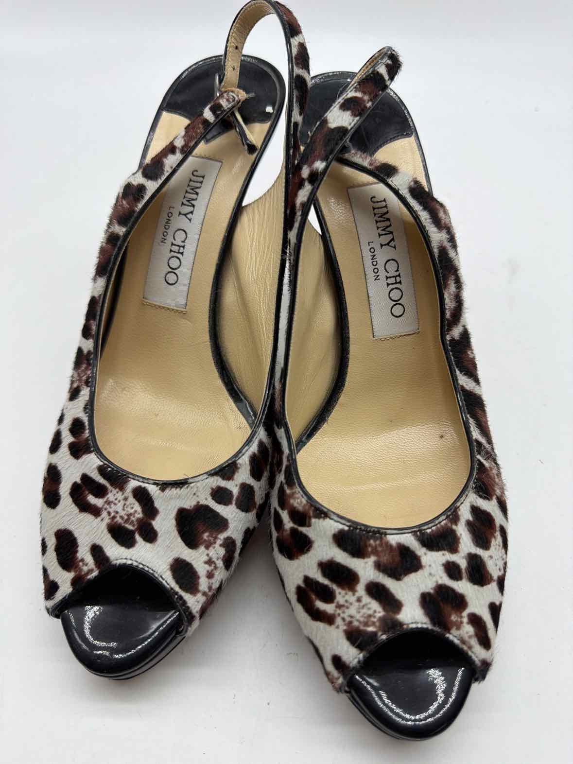 Pre-Owned Jimmy Choo Tan Size 37.5 Leopard Slingback Heels | True Fashionistas.