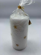 White Wax Candle W/Gold Stars | True Fashionistas.