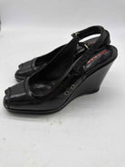 Pre-Owned Prada Black Size 6.5 Patent Leather Wedge Heels | True Fashionistas.