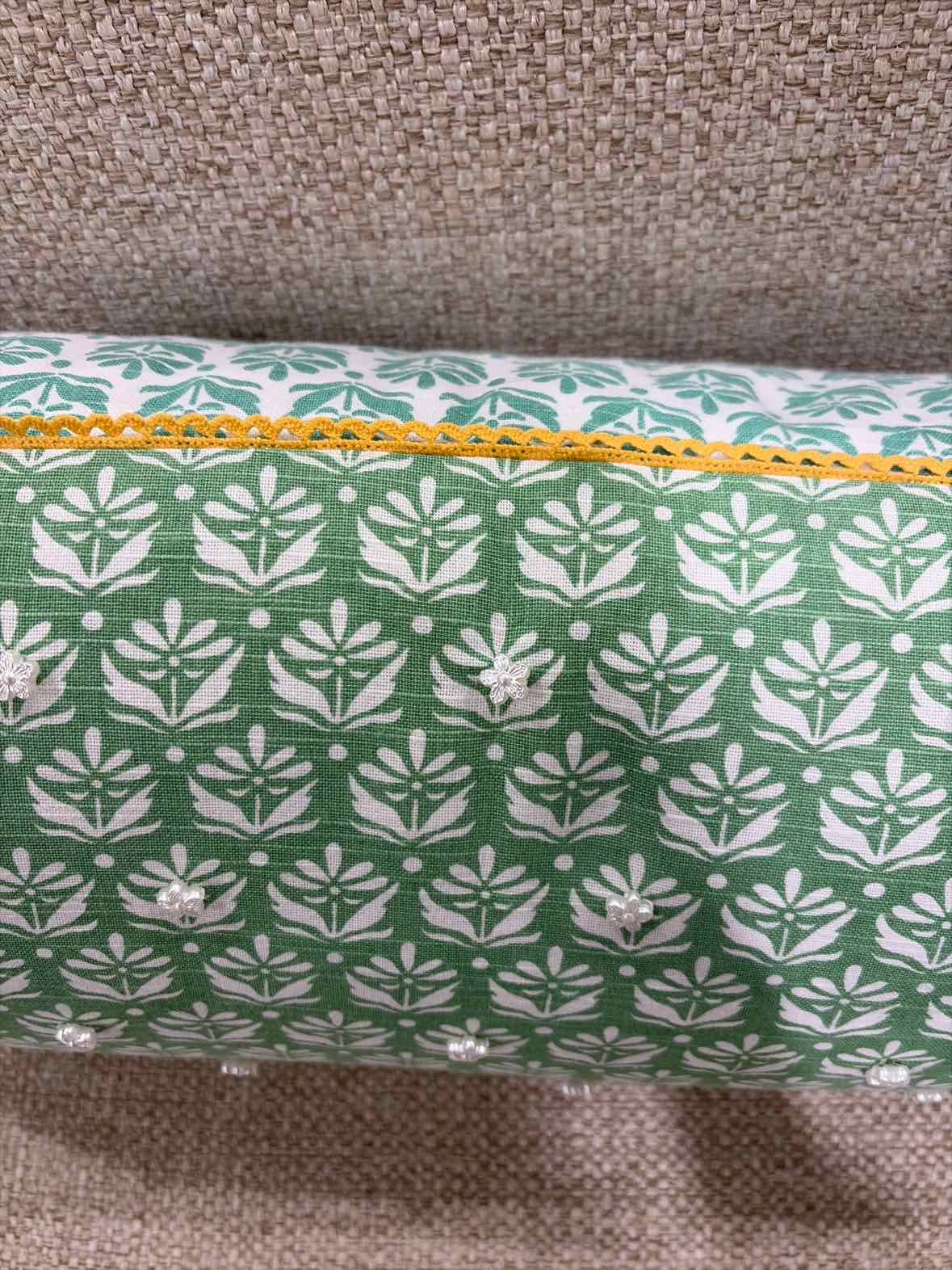 Mint Green & White Cotton Blend Pillow | True Fashionistas.