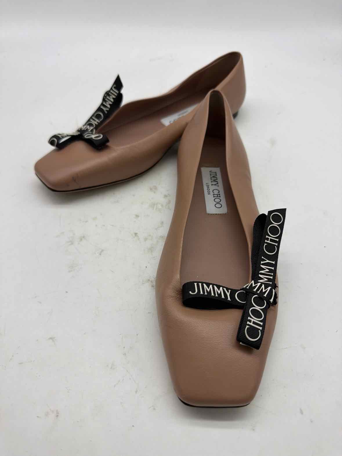Pre-Owned Jimmy Choo Tan Size 36 Bow Slip On Flats | True Fashionistas.