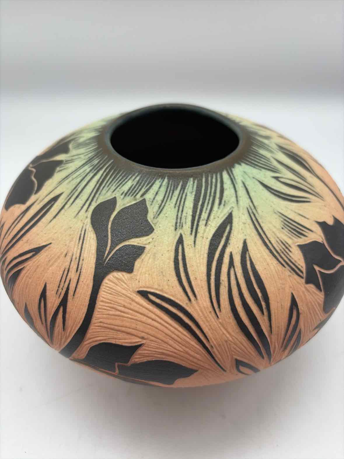Natalie Blake Orange Green & bBrown Pottery Pot | True Fashionistas.
