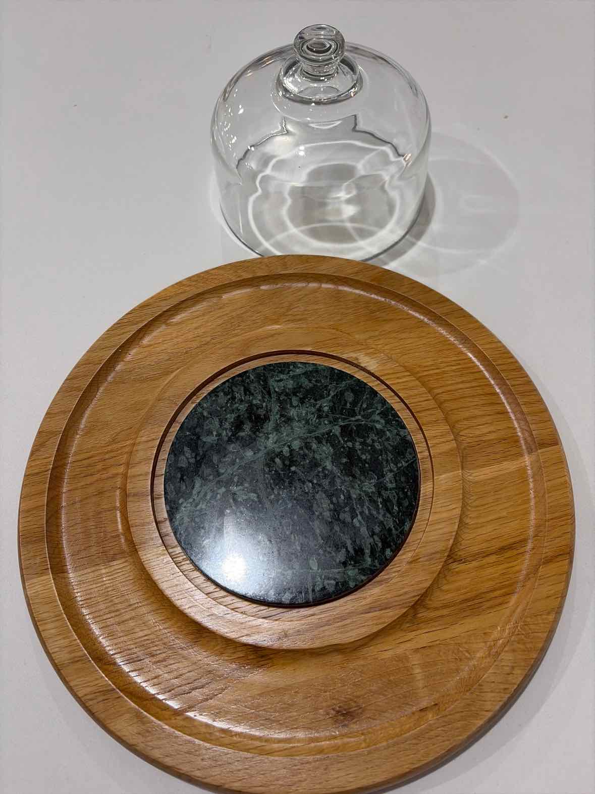 Wood & Green Marble Cheeseboard w/ Glass Dome | True Fashionistas.
