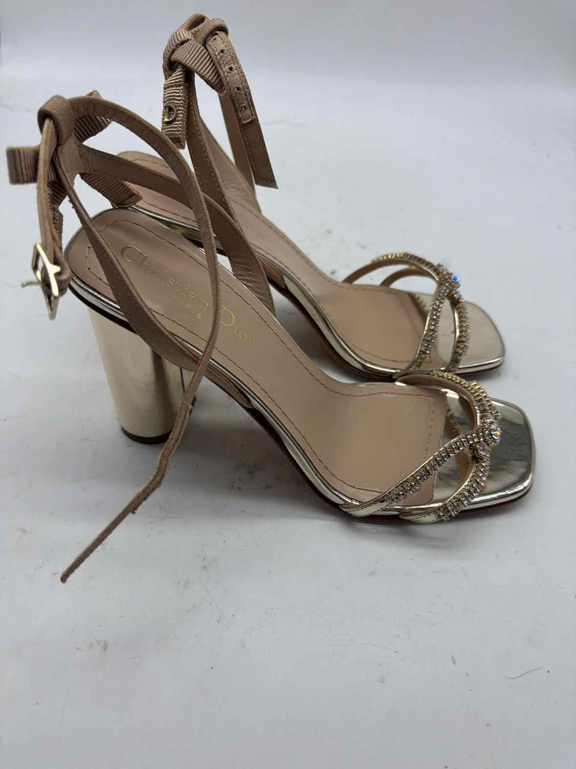 Pre-Owned Christian Dior Gold Size 7 Strappy Heels | True Fashionistas.