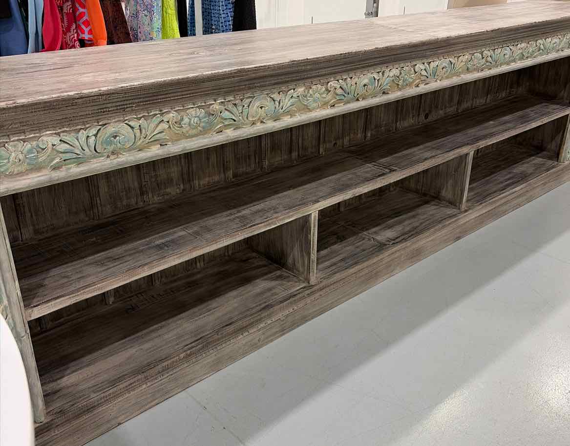Distressed Gray Wood Living Room Media Cabinet | True Fashionistas.