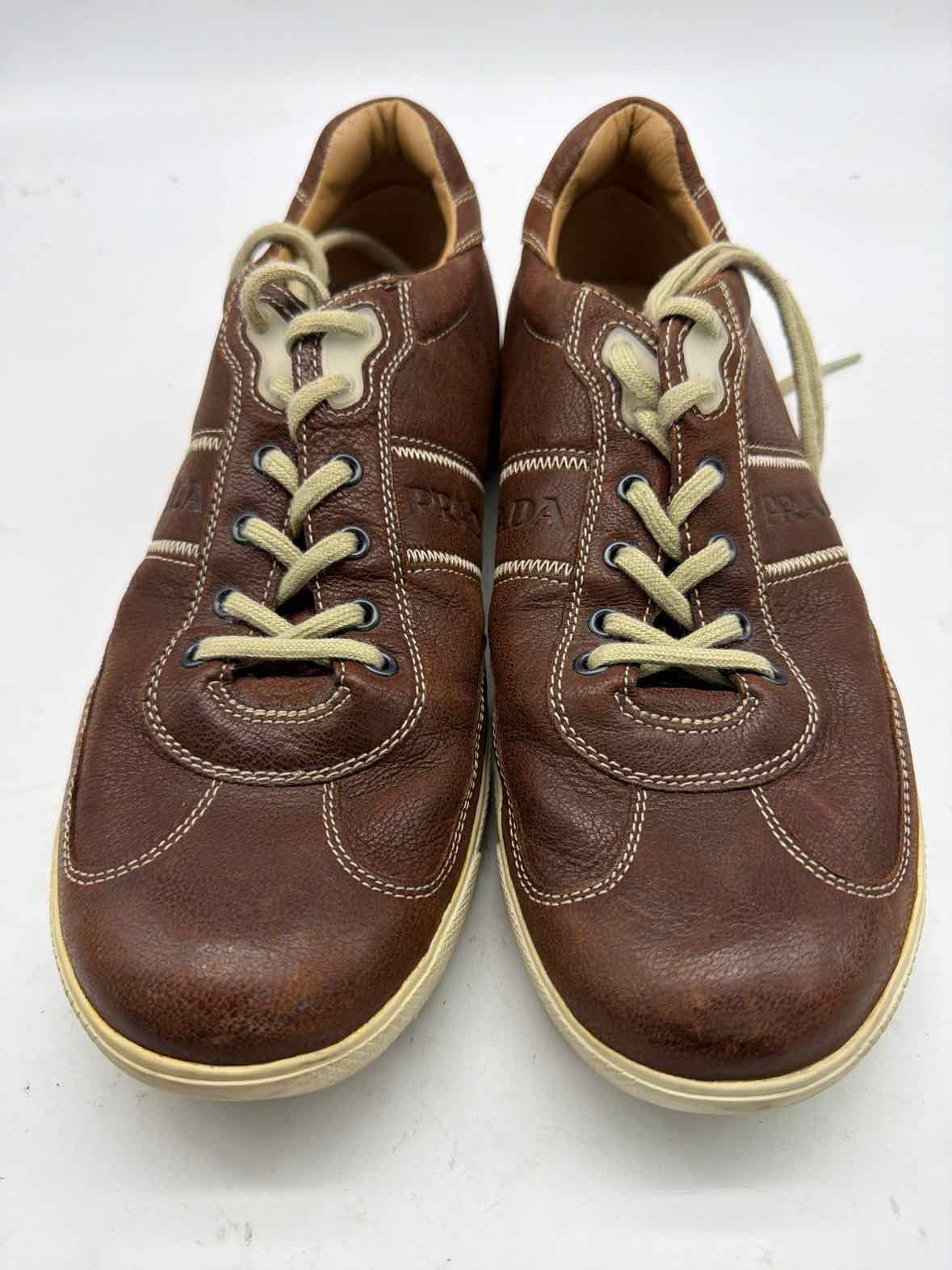 Pre-Owned Prada Brown 8.5 Leather Fashion Sneaker Men's Sneakers | True Fashionistas.