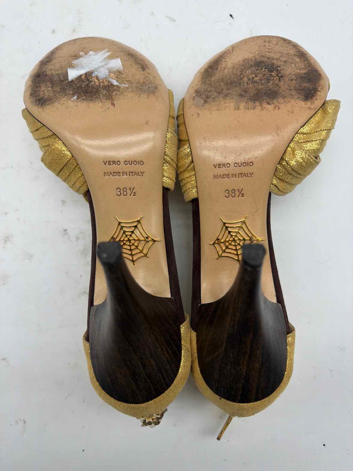 Pre-Owned Charlotte Olympia Gold Size 8.5 Caged Heels | True Fashionistas.