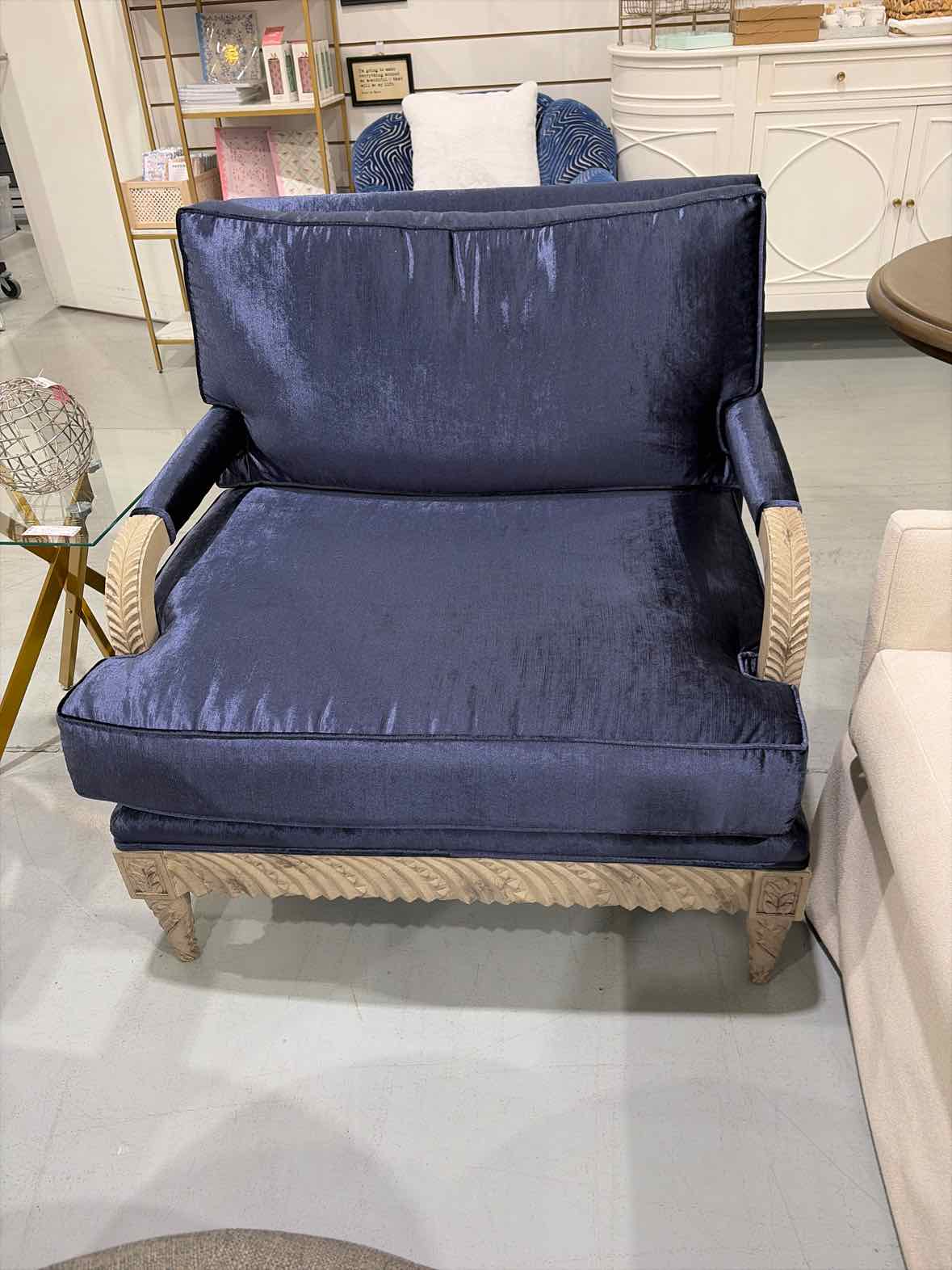 Navy Velvet Living Room Chair W/Wood Frame | True Fashionistas.