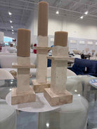Set Of 3 Marble Style Beige Candle Sticks | True Fashionistas.