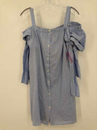 Pre-Owned Aqua Blue Size Small Stripe Off Shoulder Short Short Sleeve Dress | True Fashionistas.