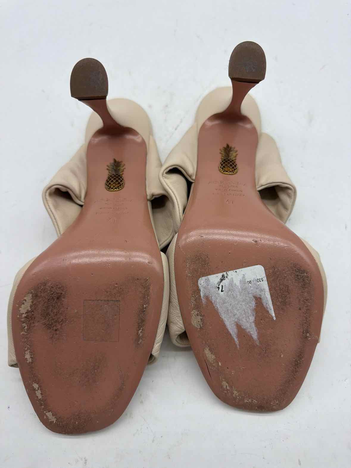 Pre-Owned Aquazzura Tan Size 11 Mule Heels | True Fashionistas.
