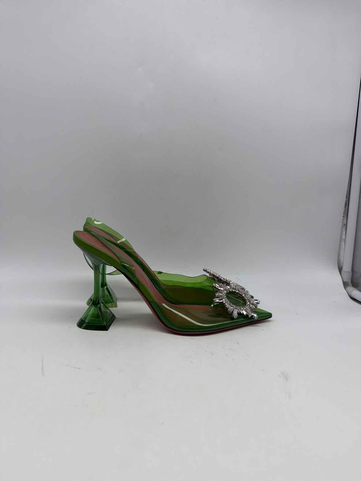 Pre-Owned Amina Muaddi Green Size 37.5 Slingback Heels | True Fashionistas.