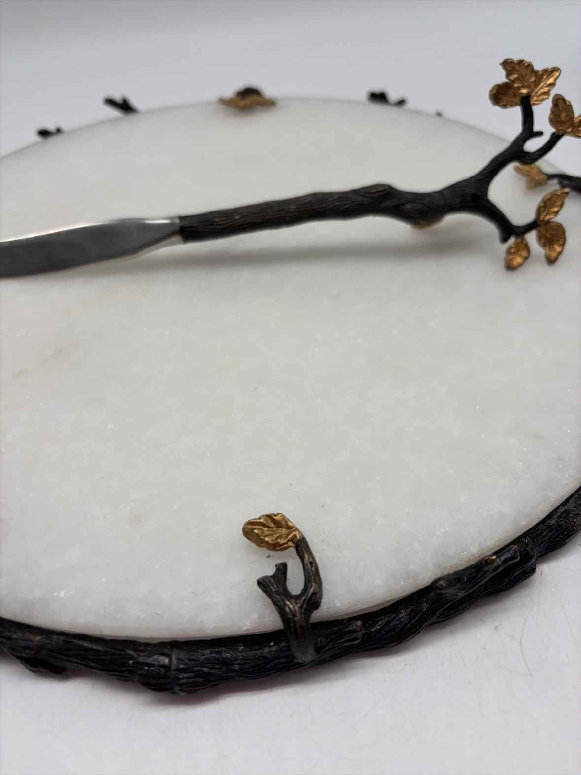 L'Objet White Marble Cheese Board w/Brass Accents & Knife | True Fashionistas.