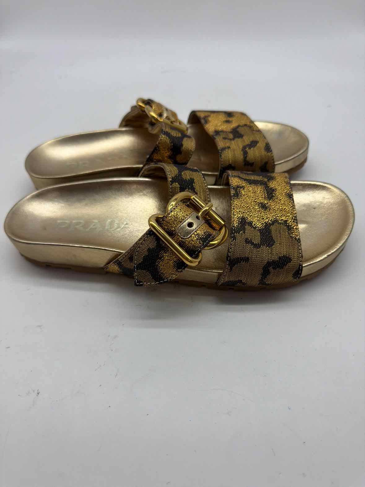 Pre-Owned Prada Gold Size 38 Slide Sandals | True Fashionistas.
