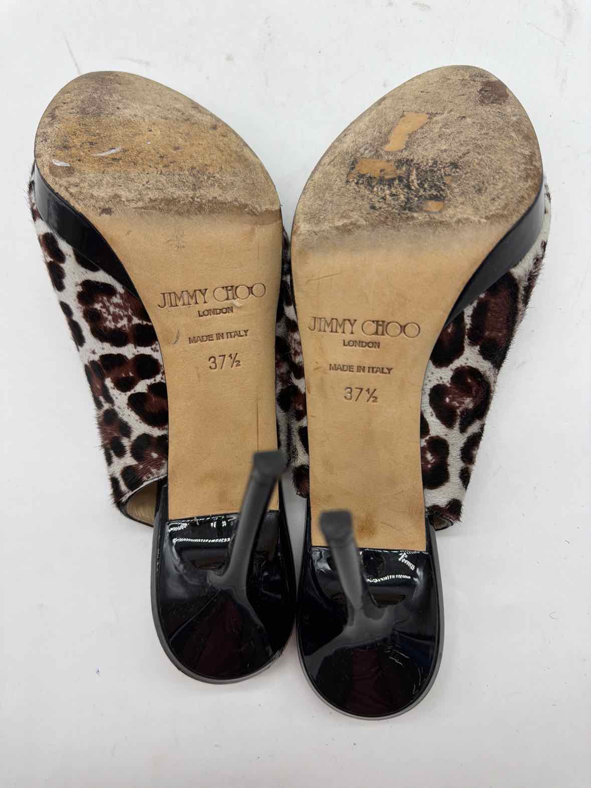 Pre-Owned Jimmy Choo Tan Size 37.5 Leopard Slingback Heels | True Fashionistas.