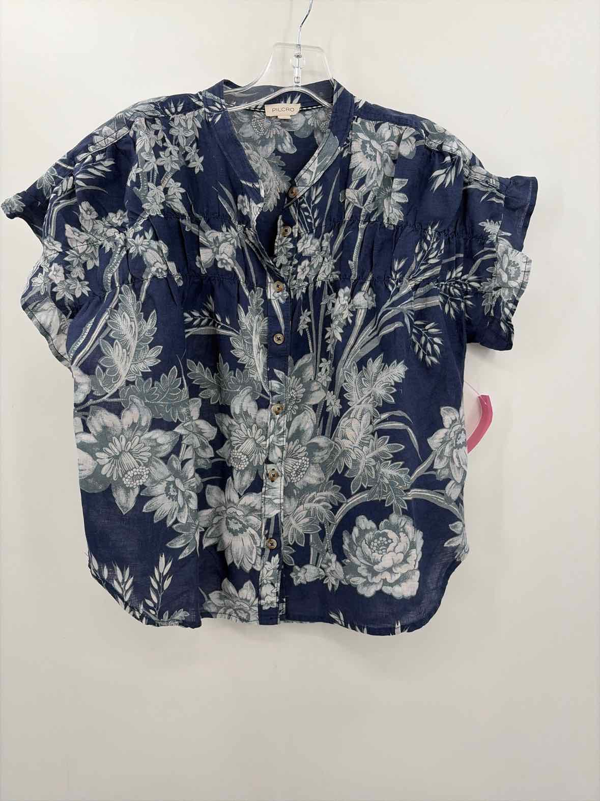 Pilcro Navy Size Small Floral Short Sleeve Button Down | True Fashionistas.