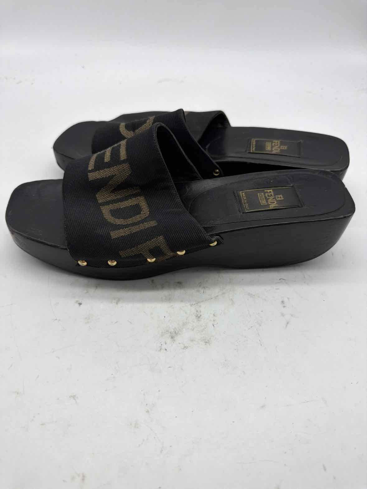Pre-Owned Fendi Black Size 11 Wood Mule Sandals | True Fashionistas.
