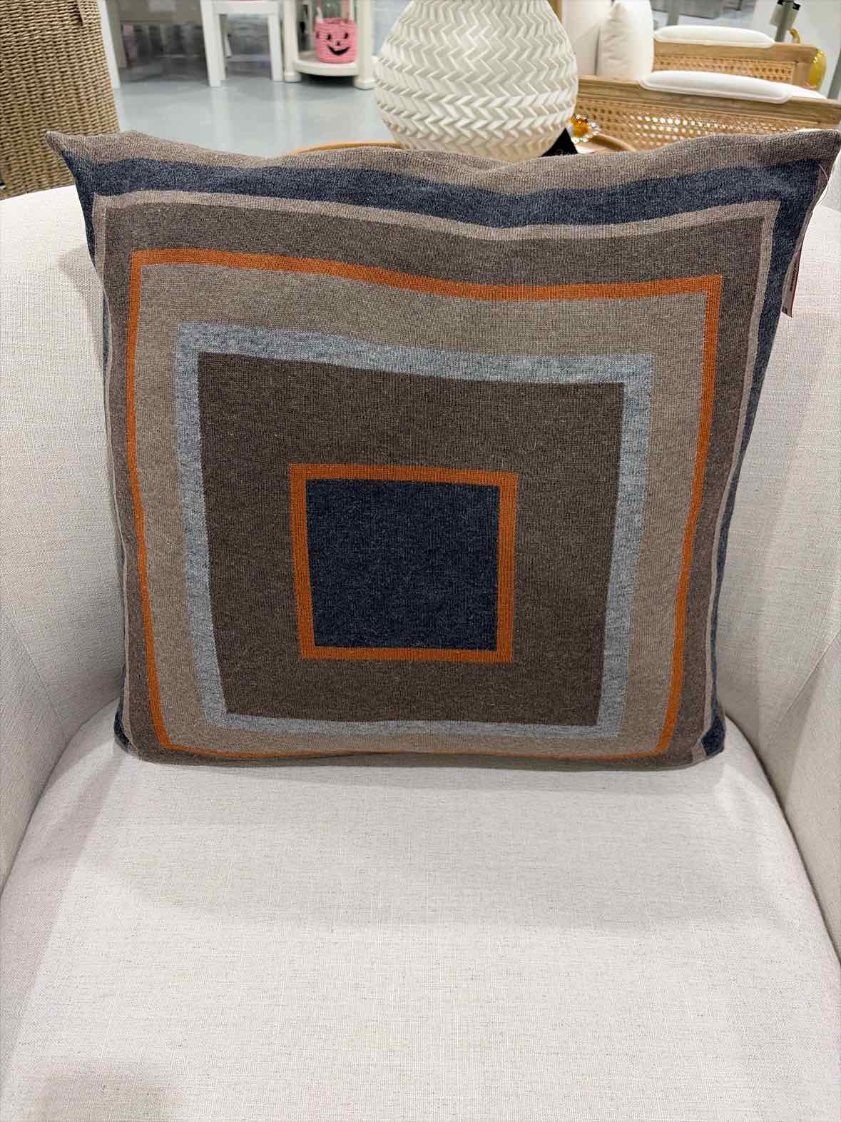 Square Patterned Cashmere Pillows in Chocolate, Orange and Light Brown | True Fashionistas.