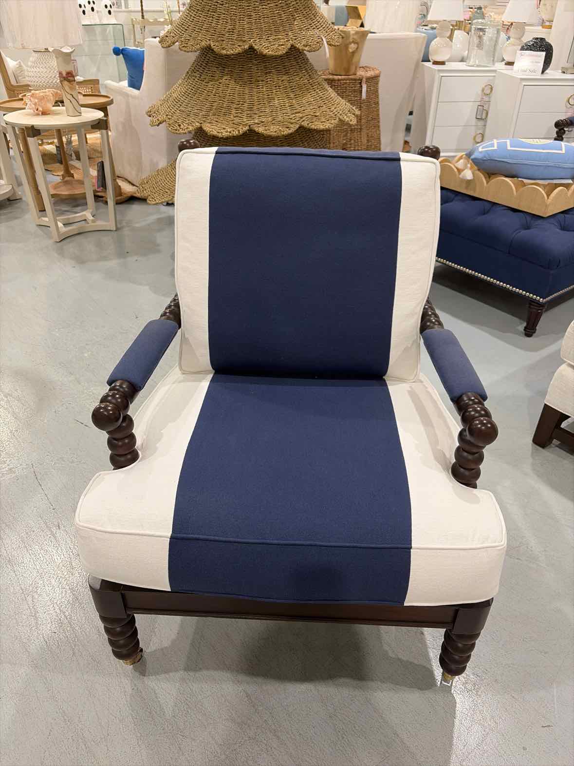 Blue and Whitel Fabric Living Room Spool  Chair | True Fashionistas.