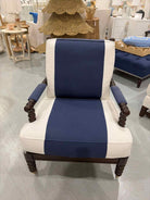 Blue and Whitel Fabric Living Room Spool  Chair | True Fashionistas.