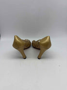 Pre-Owned Manolo Blahnik Gold Size 37 Peep Toe Heels | True Fashionistas.