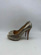 Pre-Owned Giuseppe Zanotti Gold Size 38.5 Peep Toe Heels | True Fashionistas.