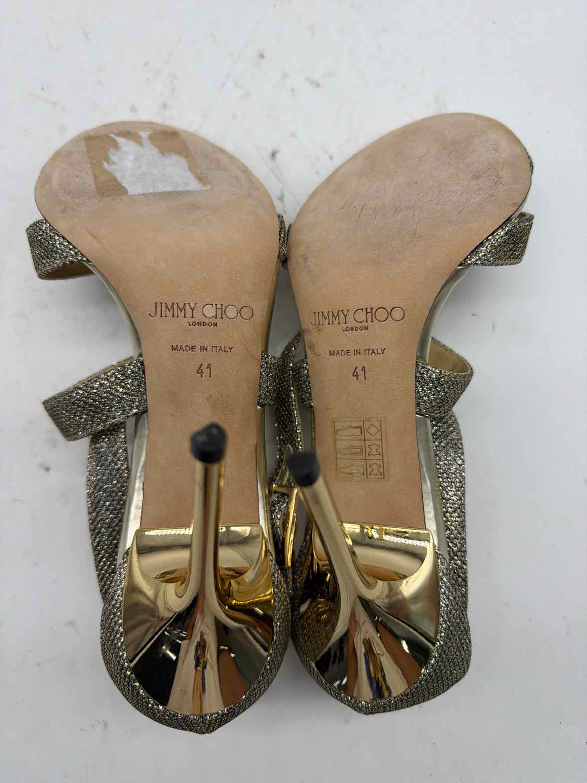 Pre-Owned Jimmy Choo Gold Size 11 Strappy Heels | True Fashionistas.
