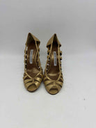 Pre-Owned Manolo Blahnik Gold Size 37 Peep Toe Heels | True Fashionistas.