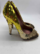 Pre-Owned Miu Miu Gold Size 8.5 Sequin Pump Heels | True Fashionistas.
