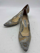 Pre-Owned Jimmy Choo Silver Size 7.5 Lace Pump Heels | True Fashionistas.