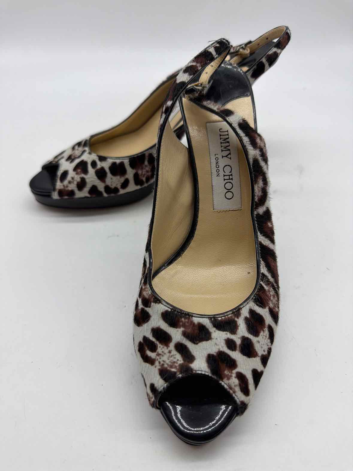 Pre-Owned Jimmy Choo Tan Size 37.5 Leopard Slingback Heels | True Fashionistas.