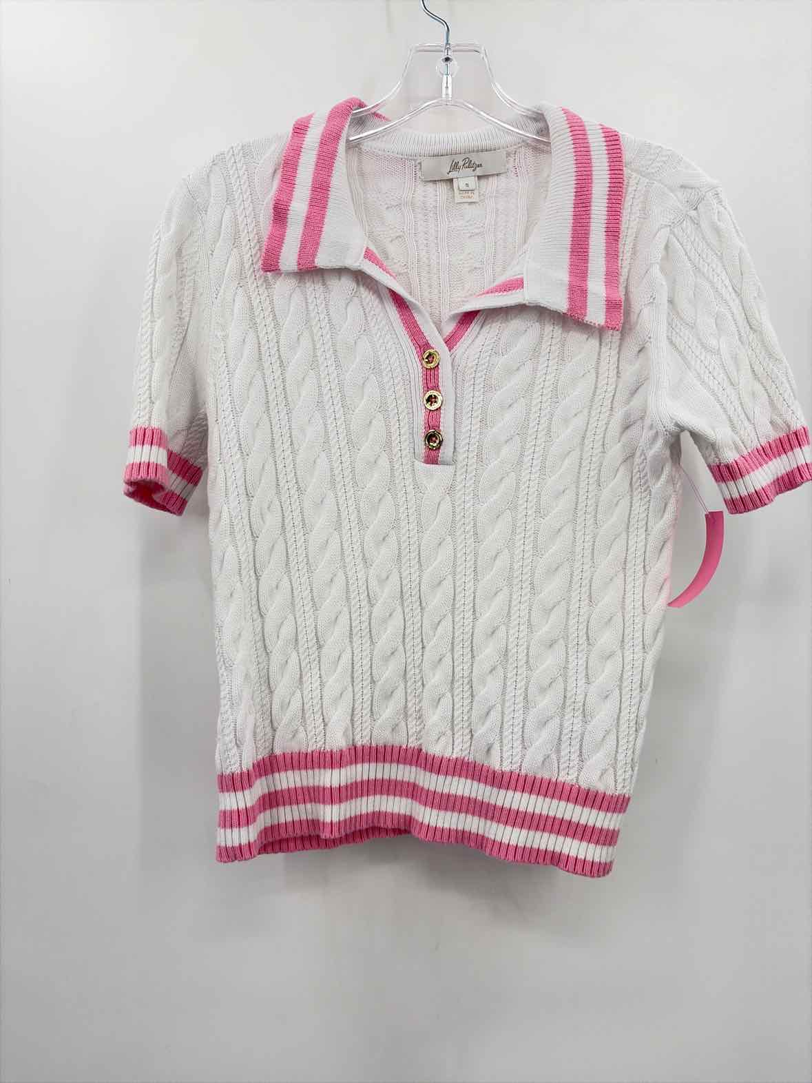 Lilly Pulitzer White Size Small Cable Knit Short Sleeve Sweater | True Fashionistas.