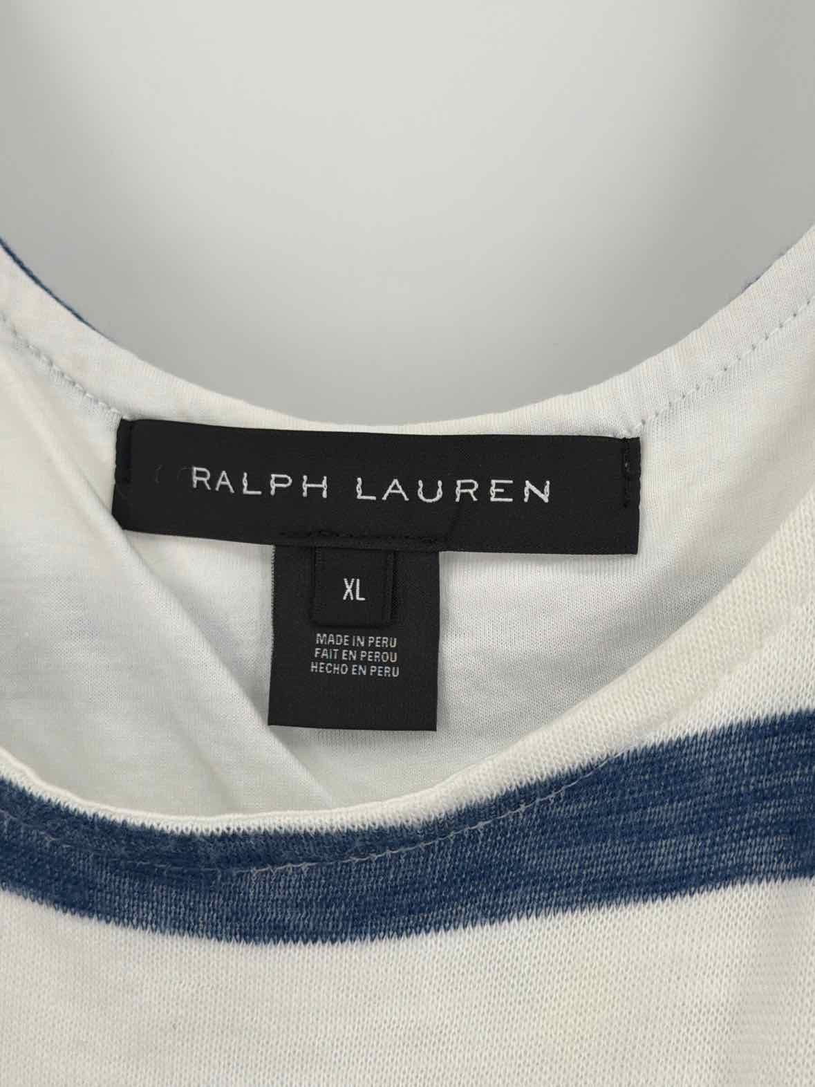 Pre-Owned Ralph Lauren White Size XL Stripe Short Sleeveless Dress | True Fashionistas.