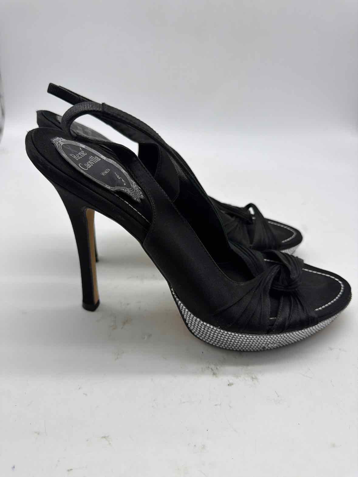 Pre-Owned Rene Caovilla Black Size 9 Slingback Heels | True Fashionistas.